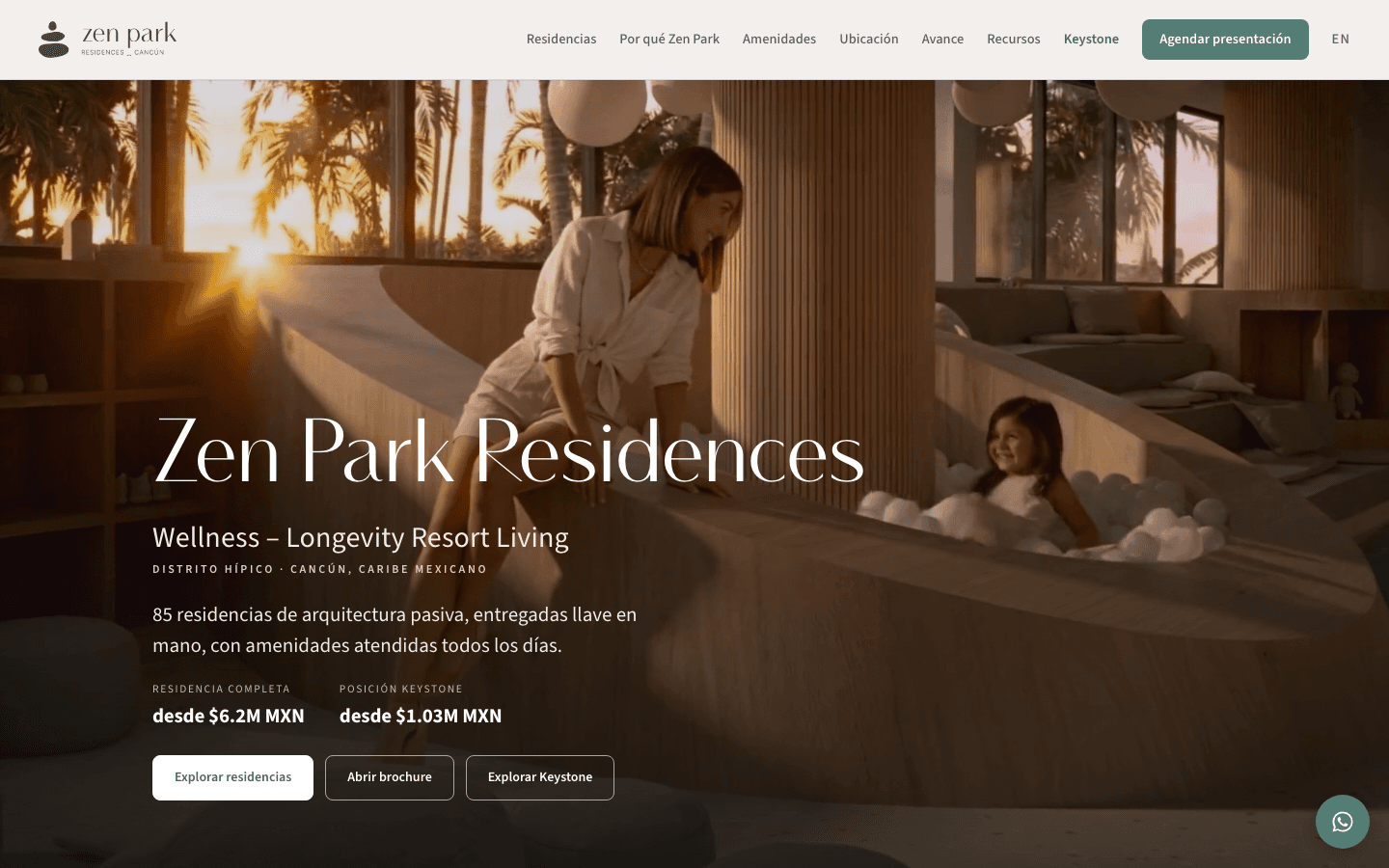 Sitio de Zen Park Residences con la presentación del desarrollo.