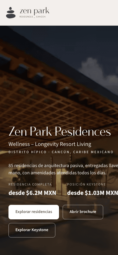 Sitio de Zen Park en celular
